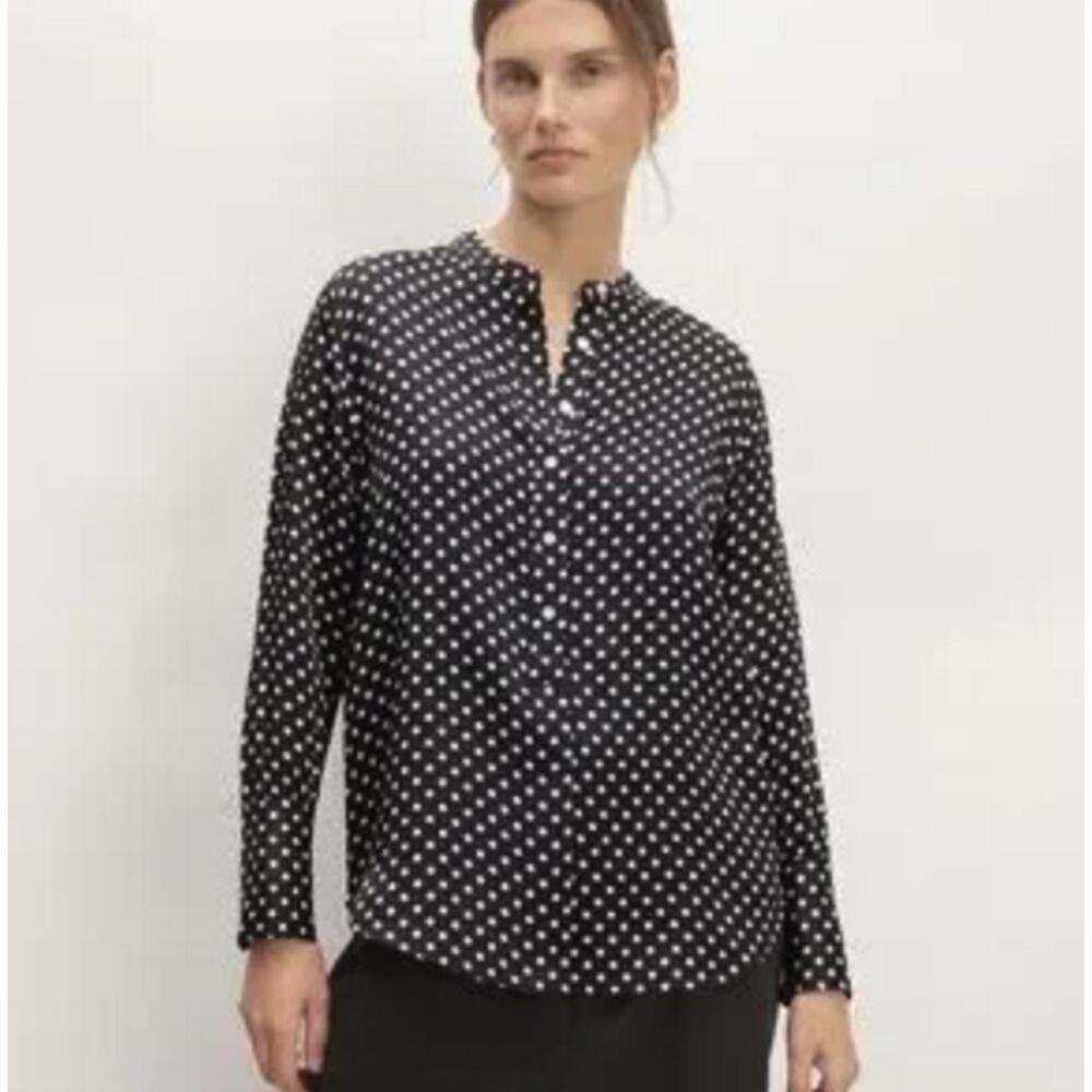 Everlane The Hammered Black Dot Satin Balloon Sleeve Top - Size - 2 - NWT